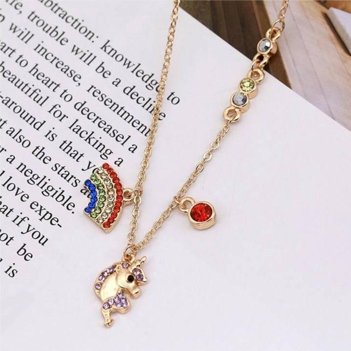 Unicorn Necklace and Bracelet Set With Red Crystal - Unicorn
