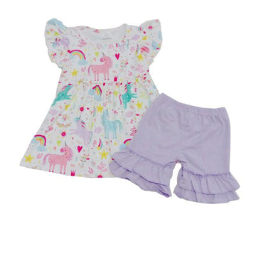 Girl's unicorn blouse and shorts set