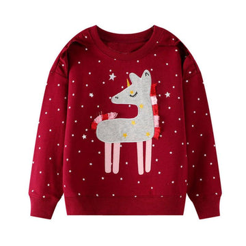 Girl's unicorn set, red stars jumper & floral pattern pants