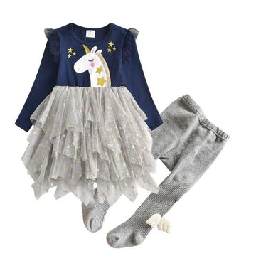 Conjunto niña vestido tutú unicornio y leotardos