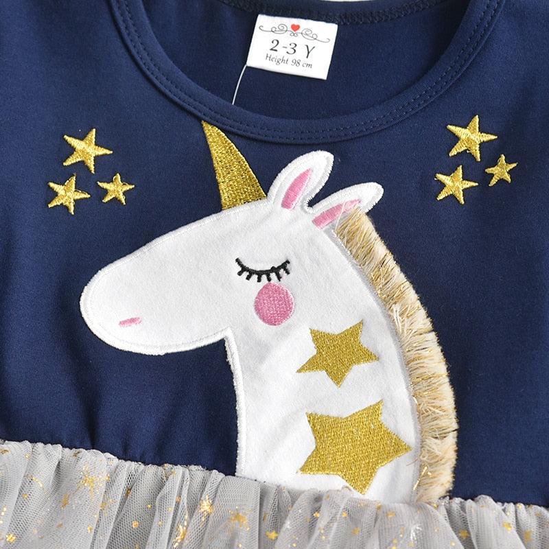 Conjunto de vestido y medias con tutú de unicornio para niña - Unicornio