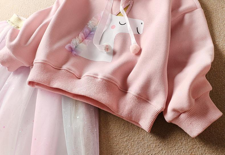 Conjunto de tutú y sudadera con capucha de unicornio para niñas - Unicornio