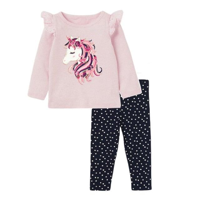Girls unicorn pink sweatshirt with fancy ruffles & pants set