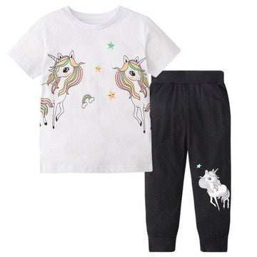 Unicorn white t-shirt & black jogging set for girls