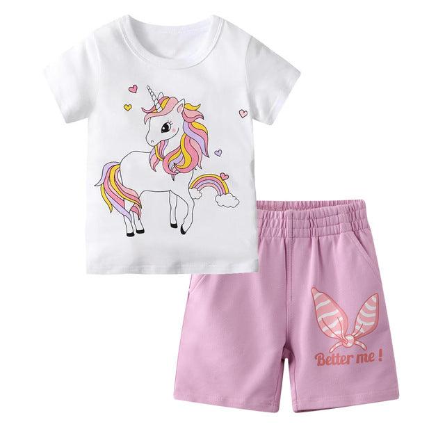 Conjunto niña camiseta rosa unicornio & short