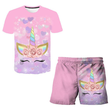 Conjunto de camiseta y pantalón corto de unicornio para niños