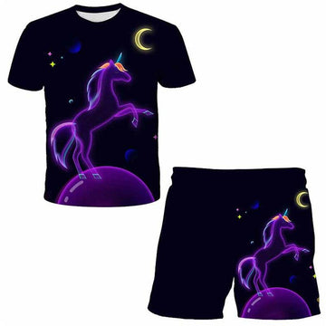 Conjunto camiseta y short niño unicornio negro