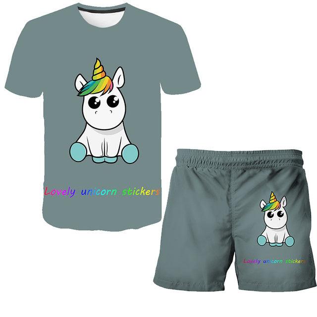 Kids Unicorn T shirt and Shorts Set A unicorn