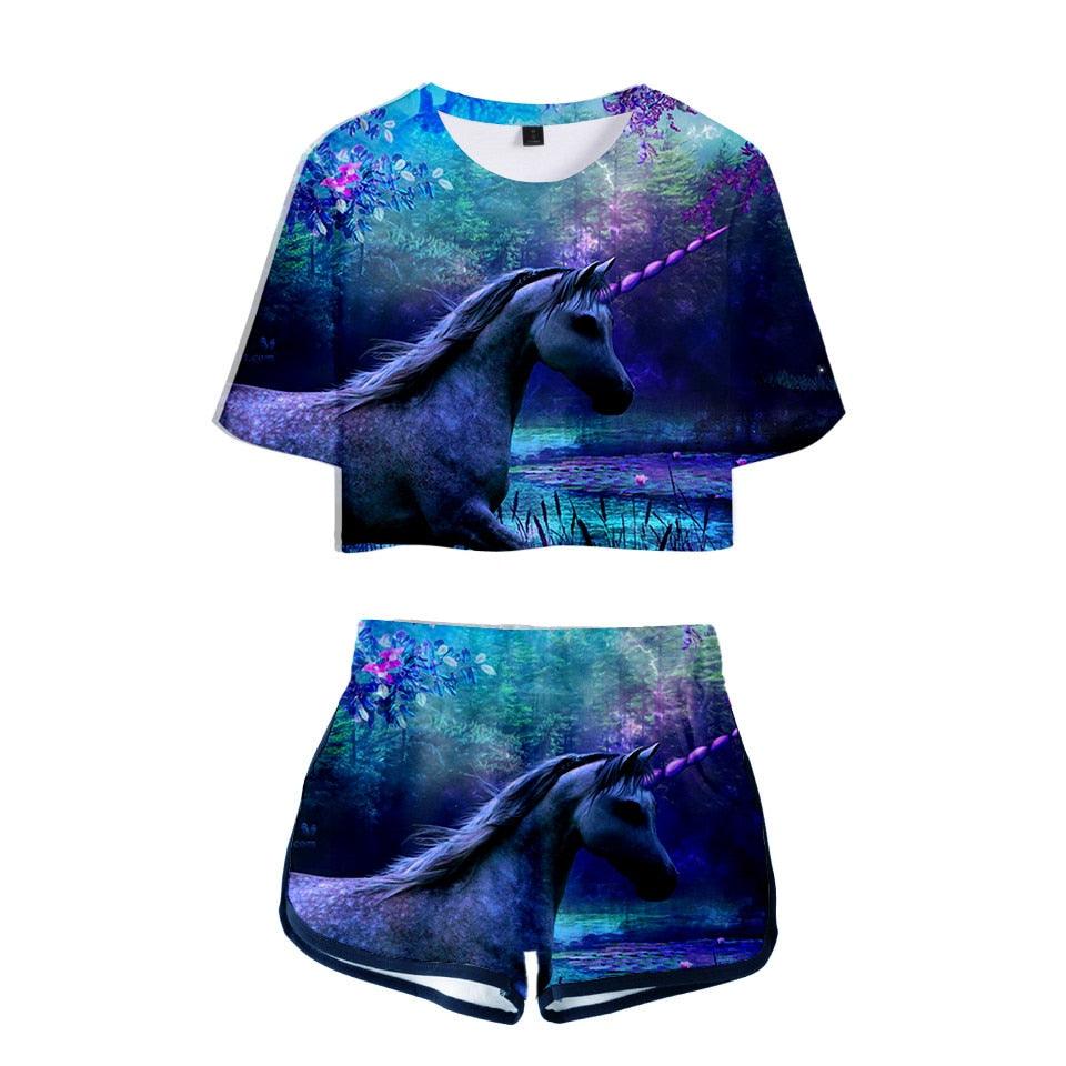 Women's unicorn t-shirt and shorts set - Unicorn