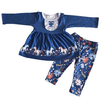 Girls' blue tunic and pants unicorn set