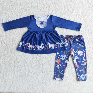 Girl's blue tunic and pants unicorn set - Unicorn