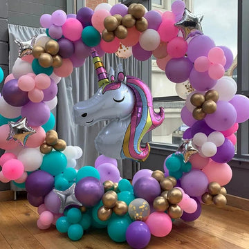 Multicolor unicorn balloon circular arch