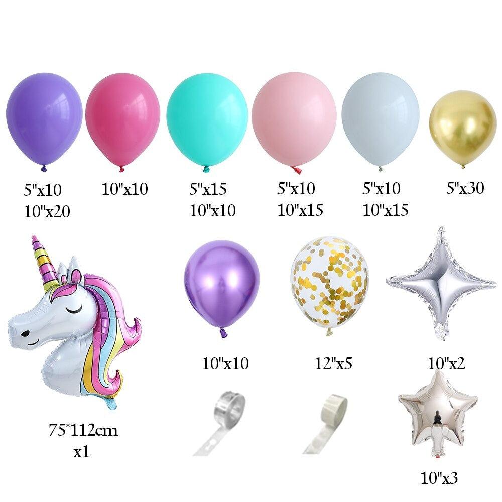 KSCD Guirlande de Ballons Licorne Pastel - Paquet de 145 Ballons
