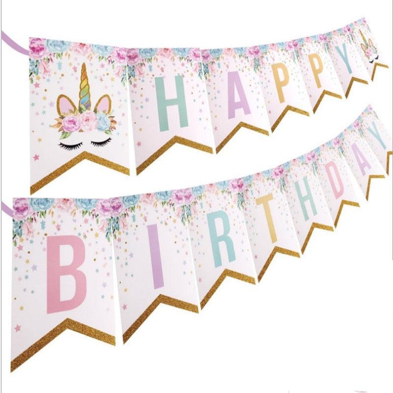 Guirnalda de banderines de unicornio feliz cumpleaños