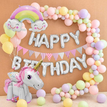 Decoración de cumpleaños con guirnalda de globos de unicornio 3D
