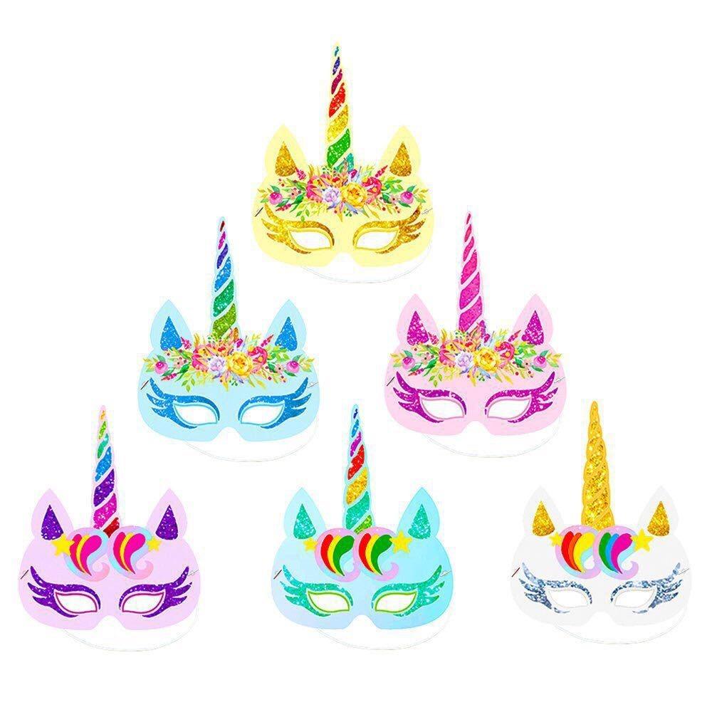 Set de 12 máscaras de unicornio de cumpleaños