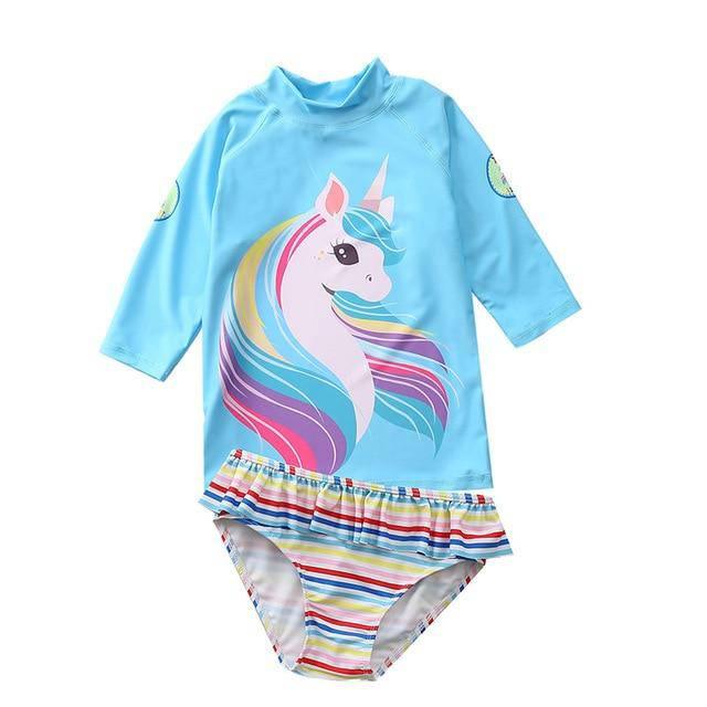 Girl's 3/4 sleeve unicorn swimsuit