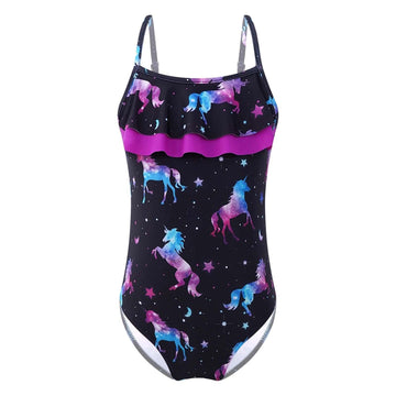 Girl's black unicorn swimsuit