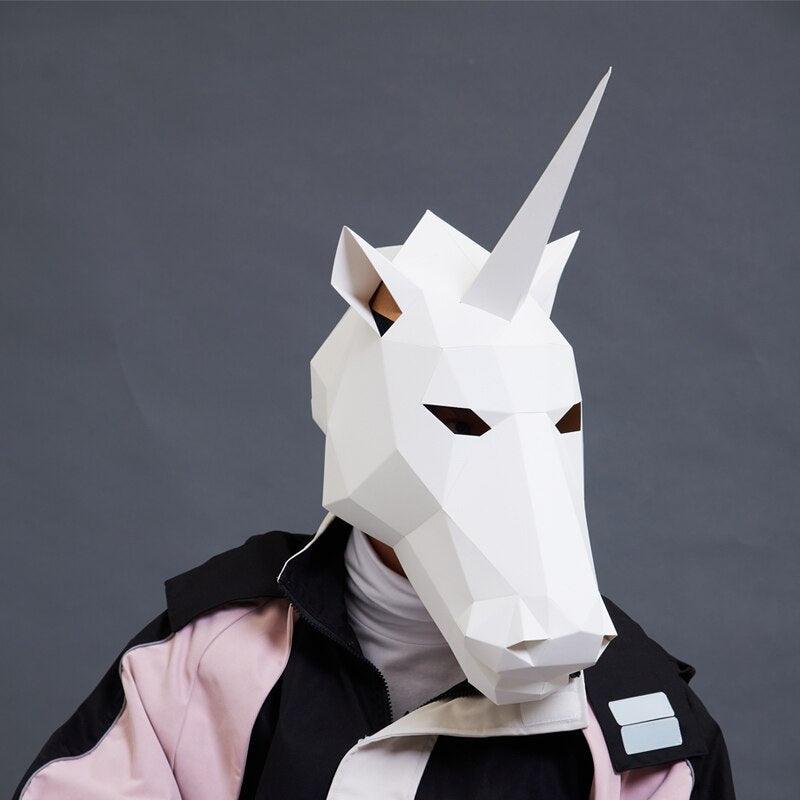 Máscara de carnaval de unicornio de papel 3D blanco