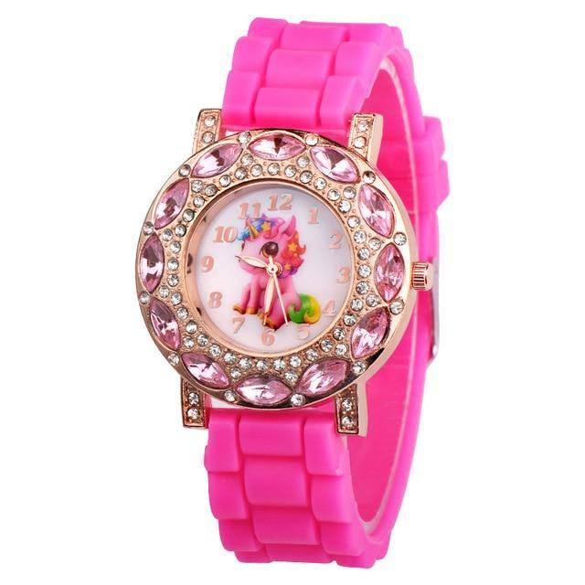 Reloj infantil rosa con diamantes de imitación - Unicornio