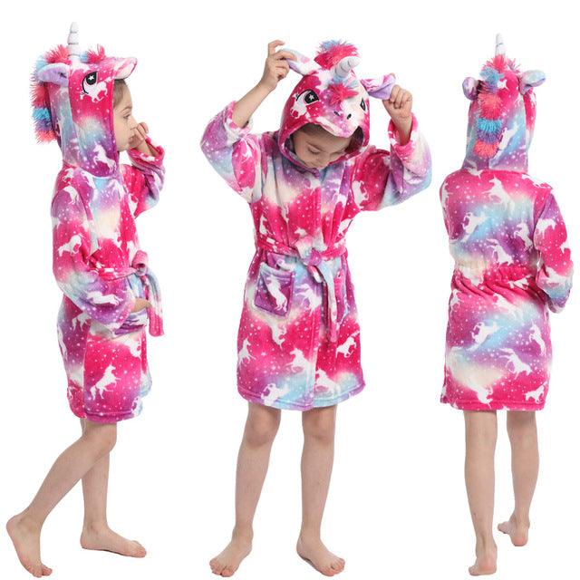 Girl's fuchsia unicorn bathrobe
