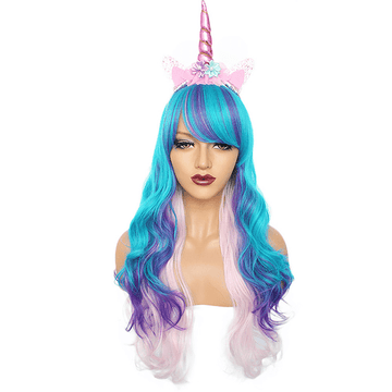 Turquoise wig with unicorn headband - Unicorn