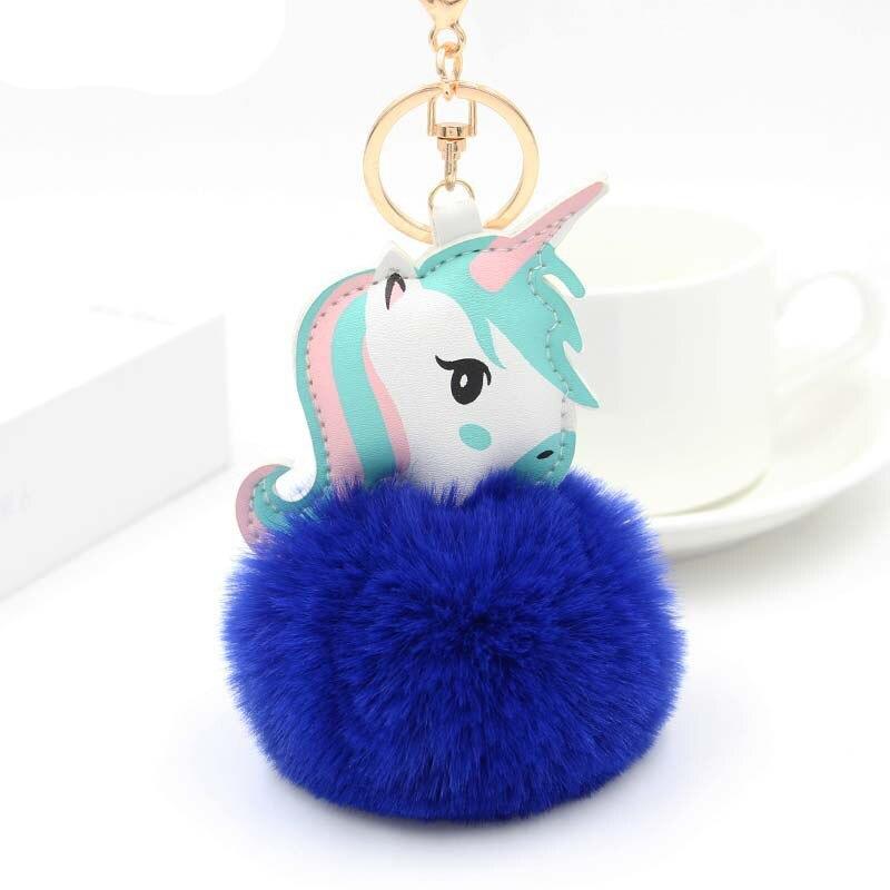 Unicorn Pom Keychain - Blue