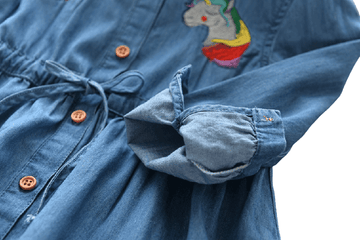 Girls Unicorn Denim Shirt Dress with Peter Pan Collar - Unicorn