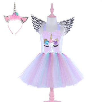 AJEUNGAIN Deguisement Licorne Fille Enfant, Paillette Costume