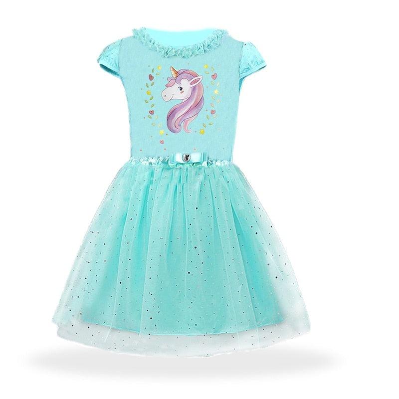 Turquoise unicorn costume dress with silver sequins