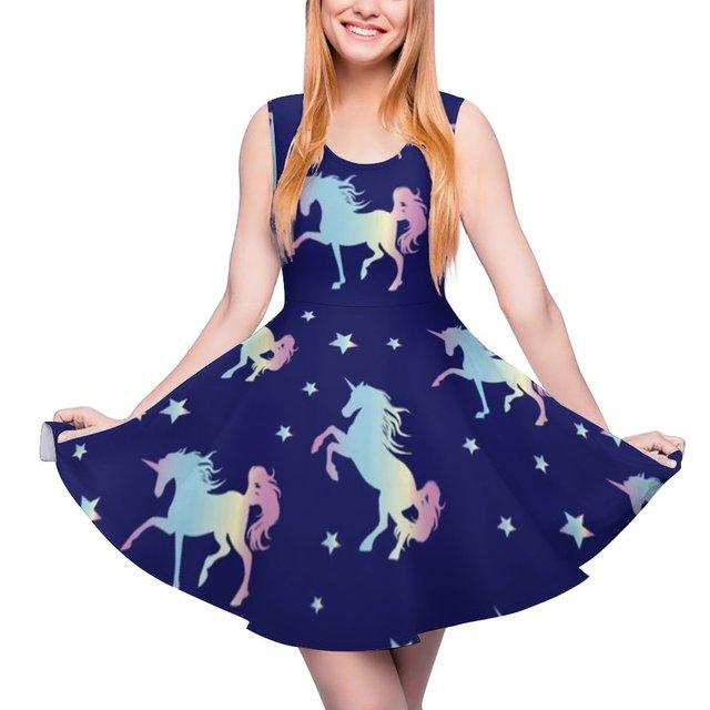 Flared unicorn print dress