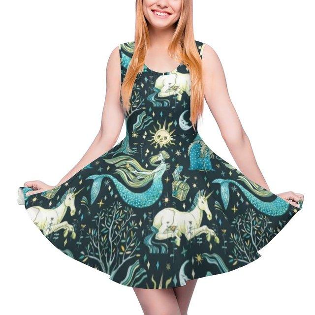 Unicorn Printed Flared Dress - Unicorn