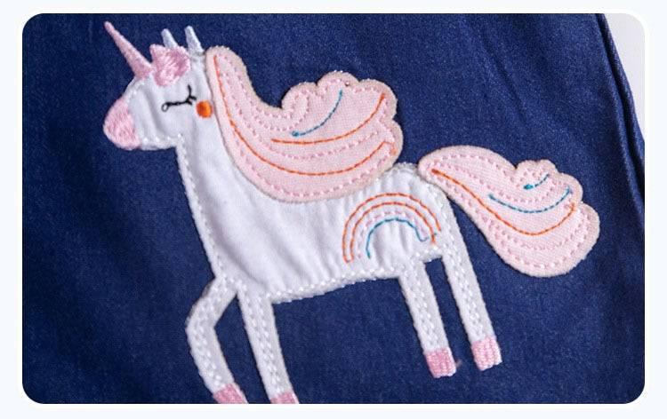 Girls Unicorn Three Quarter Sleeve Denim Dress - Unicorn