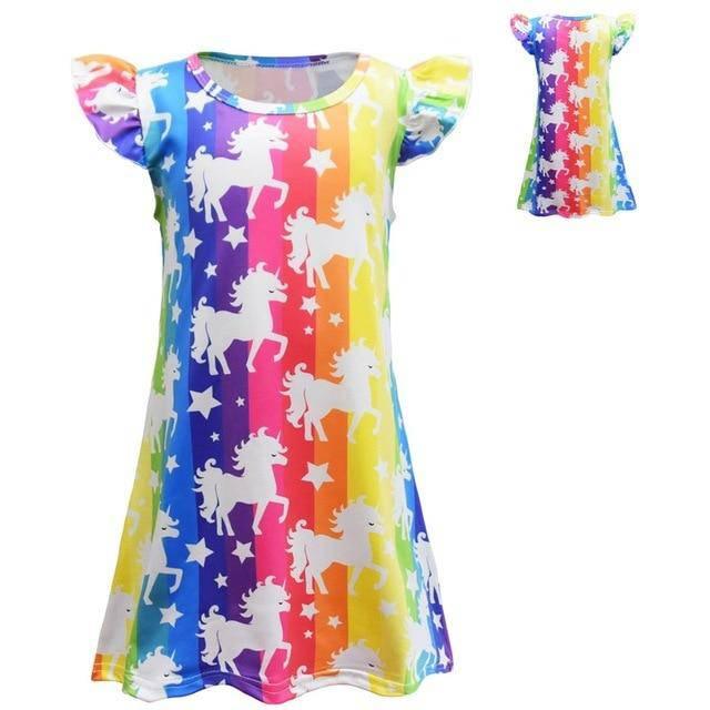 Fluorescent Rainbow Girl Unicorn Dress - Unicorn