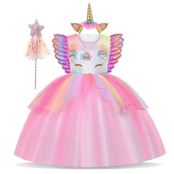 Vestido de unicornio mago rosa con accesorios