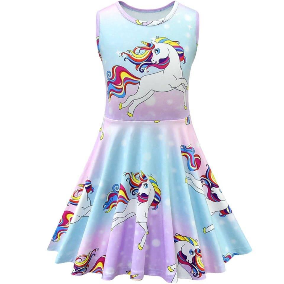 Girl's Multicolored Tail and Mane Unicorn Dress - Unicorn