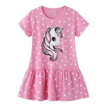Pink Unicorn Dress with White Dots - Unicorn