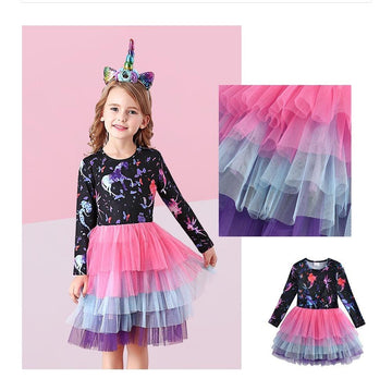 Girls' unicorn mermaid dress with multicolored petticoat