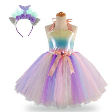 Winric Robe de Princesse Licorne pour Filles, Costume de Licorne pour  Enfants, Kit de Déguisements Licorne avec Ailes, Bâtons de Fée, Bandeau,  Cadeau