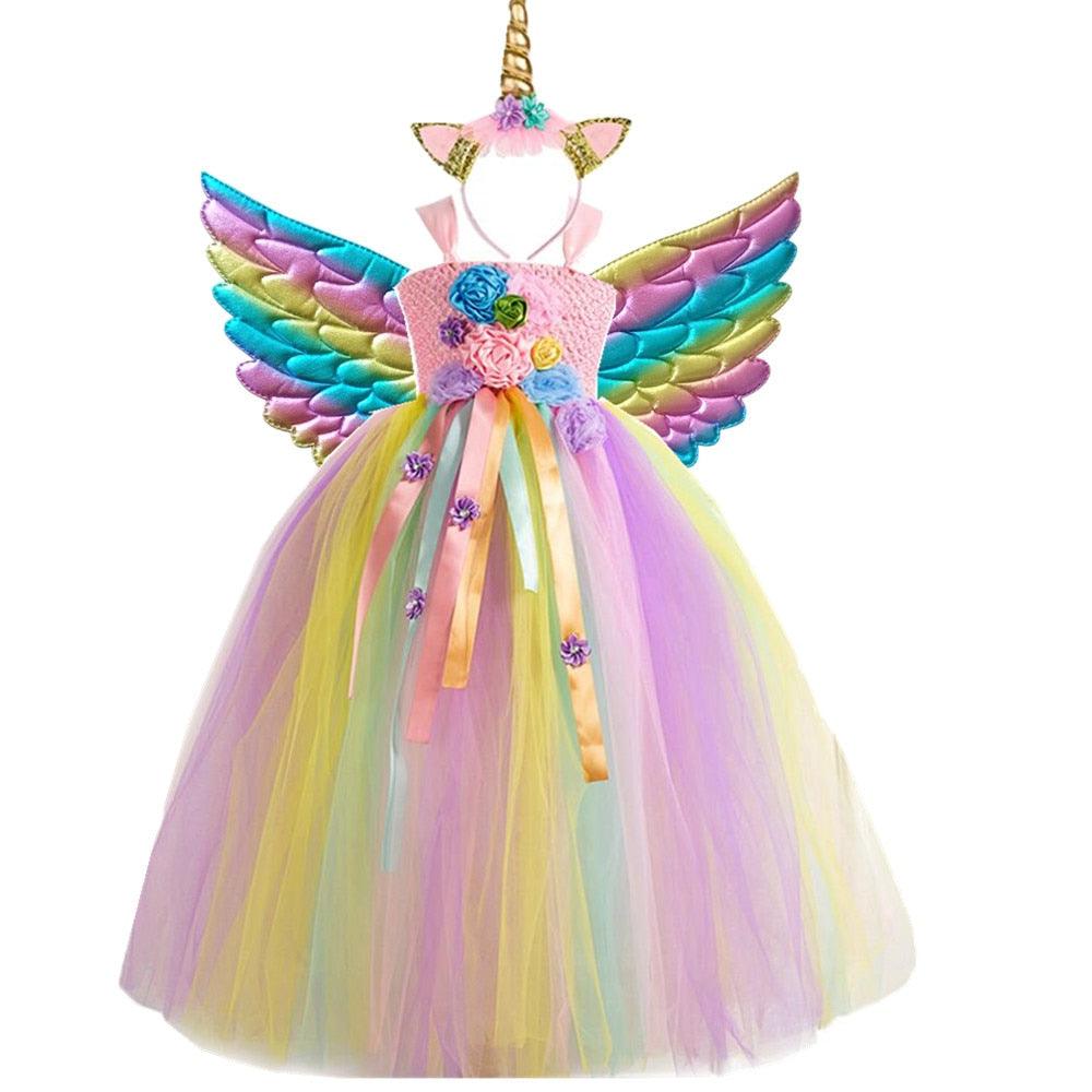 TOLOYE Déguisement de princesse licorne avec bandeau et collier pour fille - Costume pour fête, anniversaire, Halloween, concours de beauté, carnaval, costumade - 3 à 10 ans TOLOYE Déguisement de princesse licorne avec bandeau et collier pour fille - Costume pour fête, anniversaire, Halloween, concours de beauté, carnaval, costumade - 3 à 10 ans