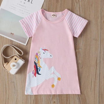Girl's Unicorn Pattern Dress pink