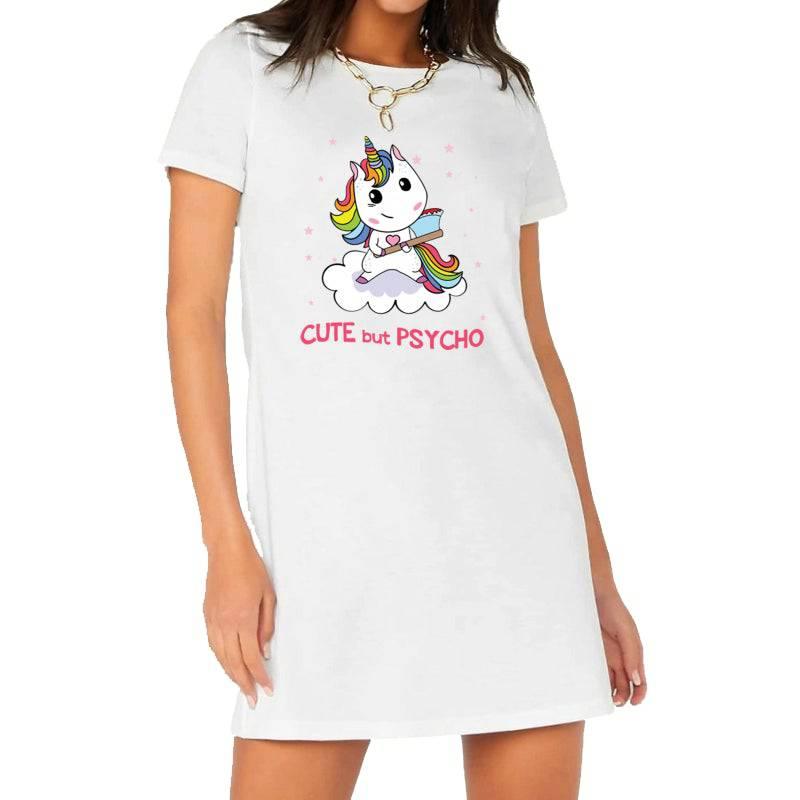 Cute but psycho unicorn t-shirt dress for women - unicorn