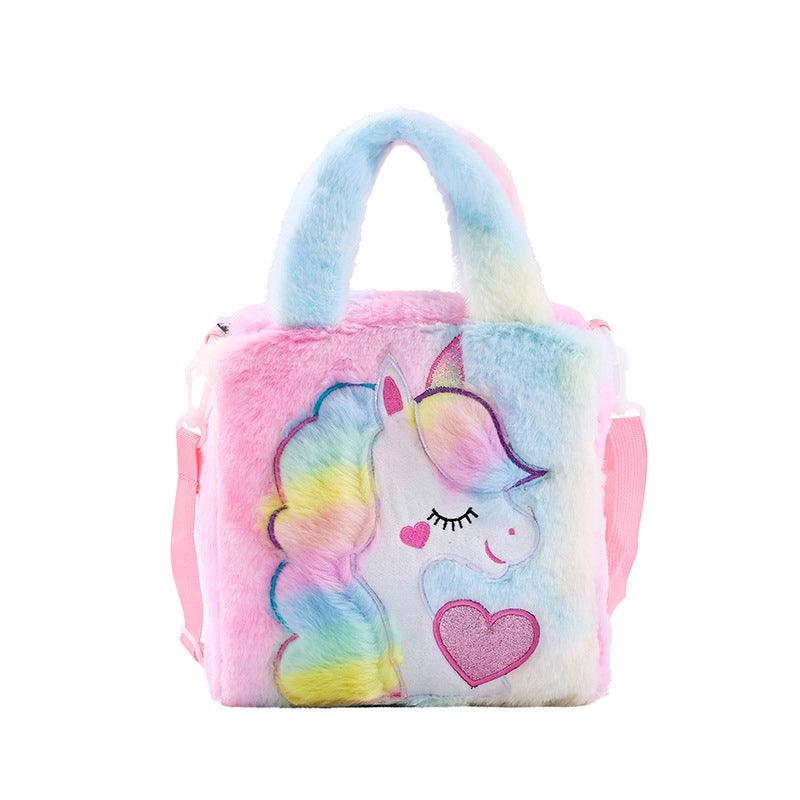 Embroidered fur unicorn handbag