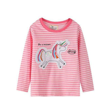 Camiseta unicornio rayas rosa