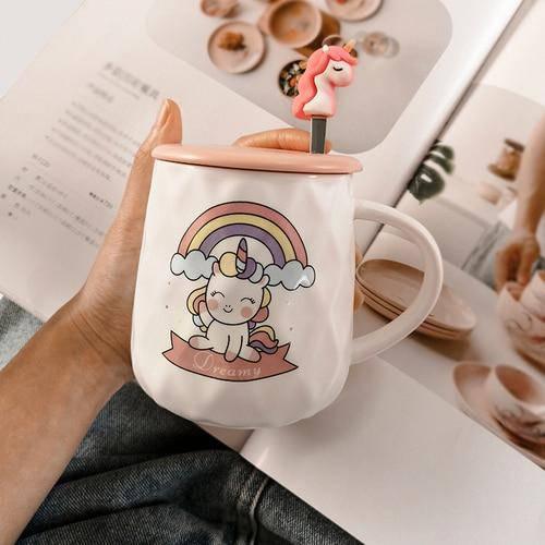 Cute Unicorn Coffee Mug with Lid and Spoon