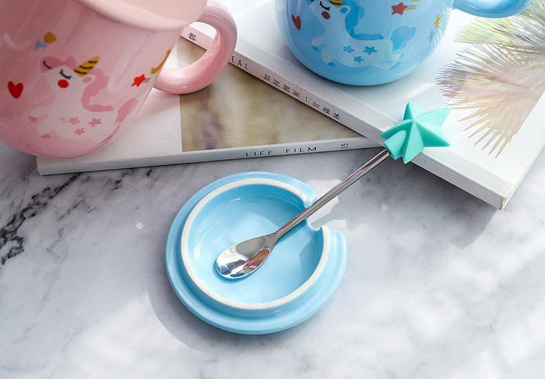 Mug licorne avec couvercle cuillère 3d mignon café thé tasse couple tasse  tasse cadeau d'anniversaire (cœur de chat430 ml)