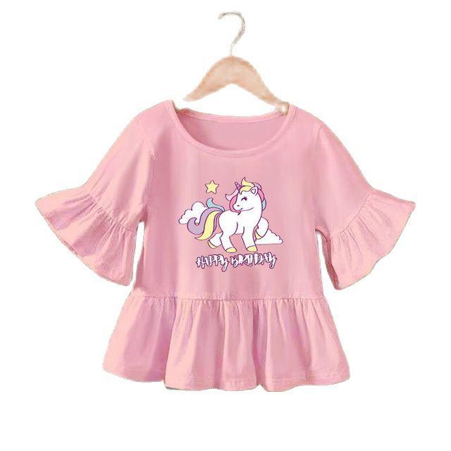 Girl's pink birthday unicorn top